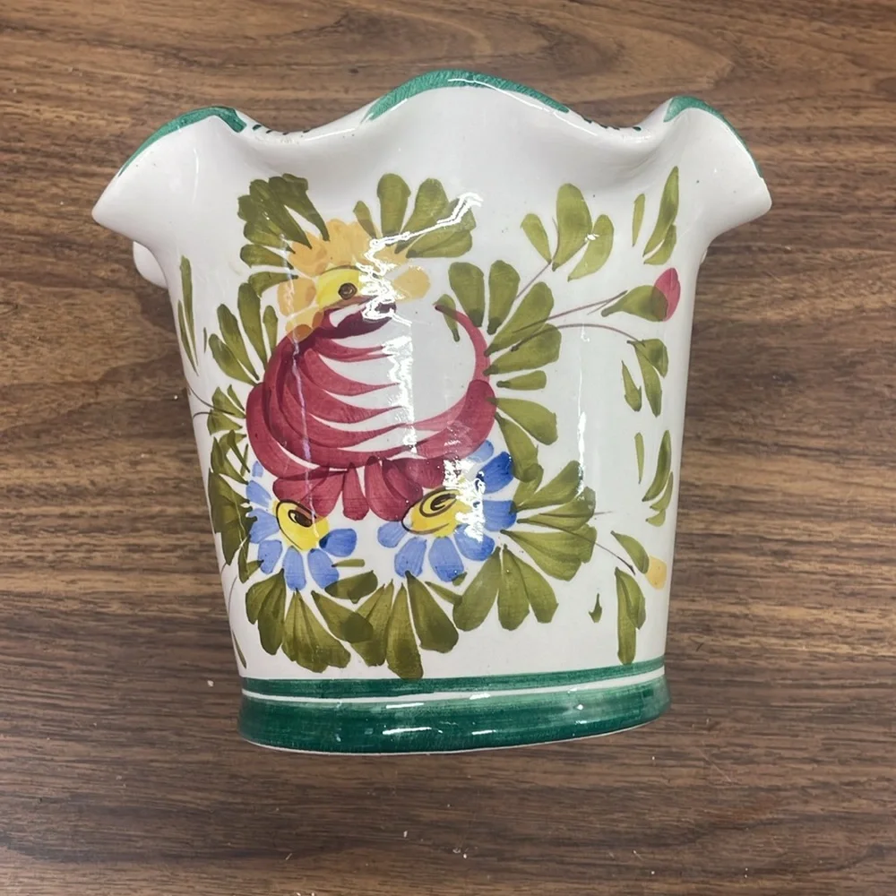 Floral‎ Ceramic Vase with Green Trim